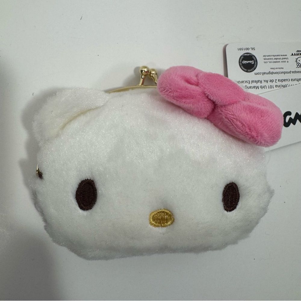 Hello Kitty Sanrio Plushie Clasp White Pink Bow Plush Coin Purse Classic Retro